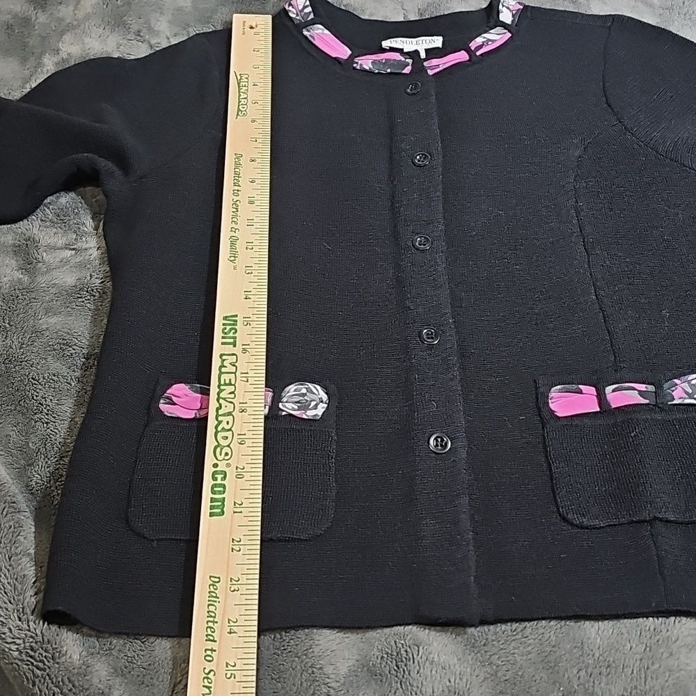 Pendleton Merino Wool Blend Cardigan Black Pink Silk Trim NWT Size L - Picture 5 of 8